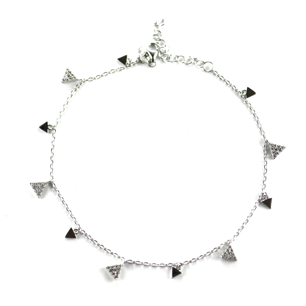 Triangle pattern silver anklet with CZ