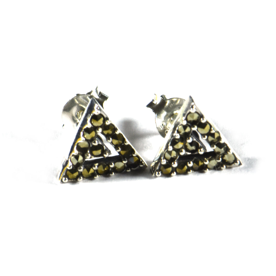Triangle silver studs earring with marcasite