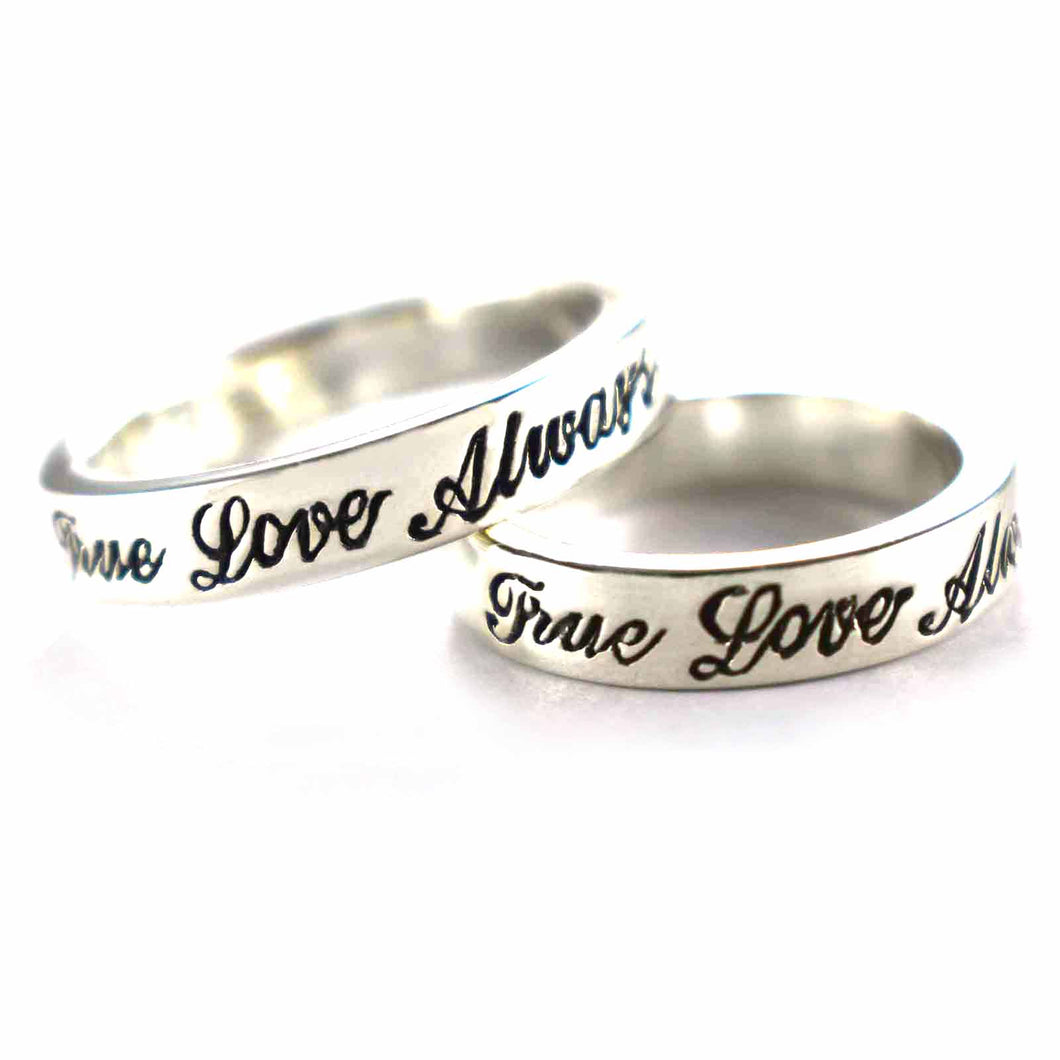True love always silver couple ring