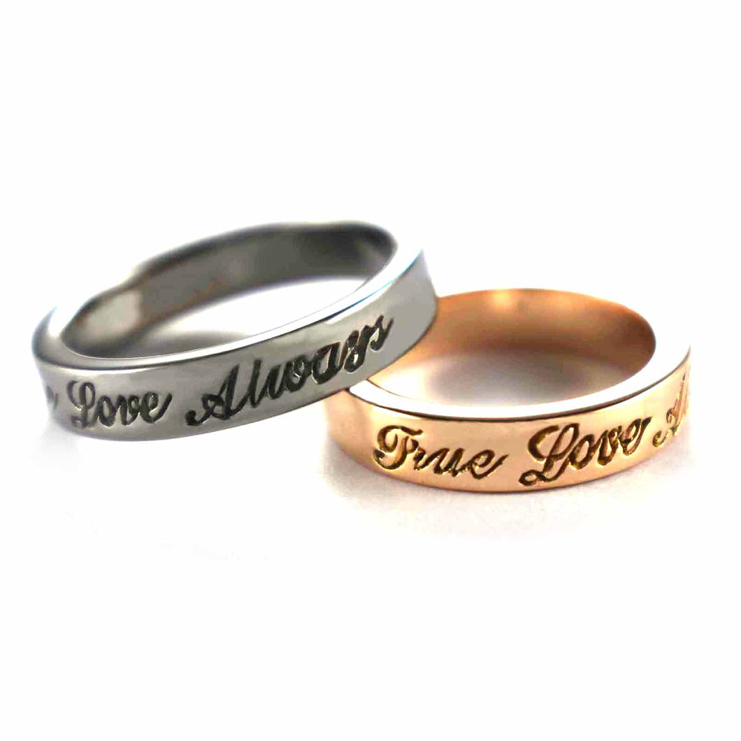 True love always silver couple ring with pink gold & black rhodium