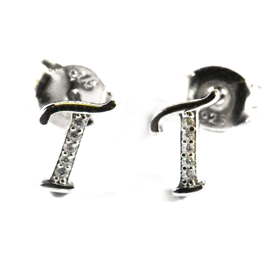 T silver earring with CZ