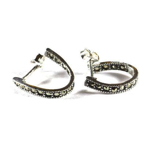 Twist circle studs silver earring with marcasite