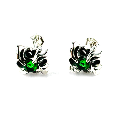 Twist silver studs earring with green CZ