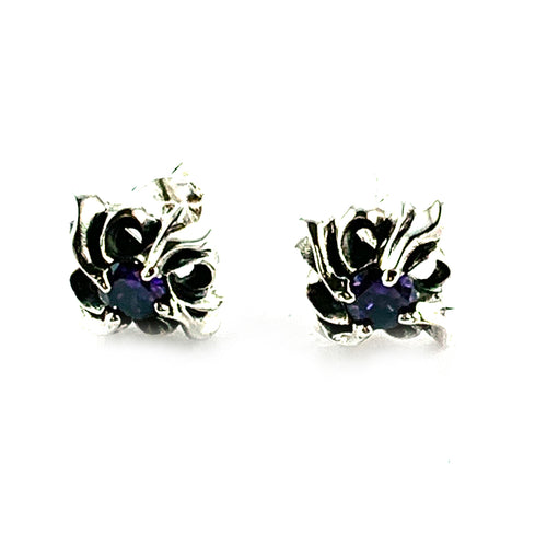 Twist silver studs earring with purple CZ