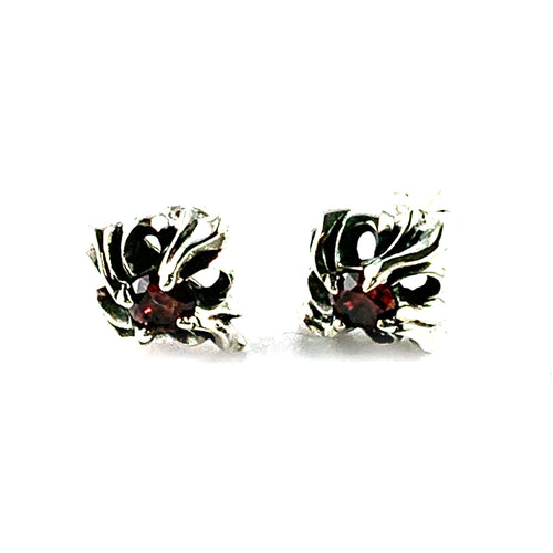 Twist silver studs earring with red CZ