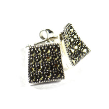 Twist square silver studs earring with marcasite