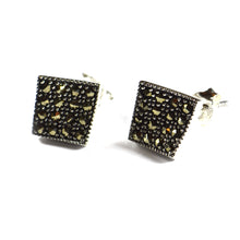 Twist square silver studs earring with marcasite