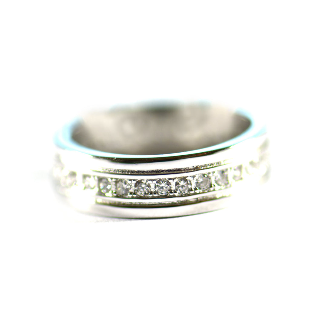 Two line silver ring with CZ