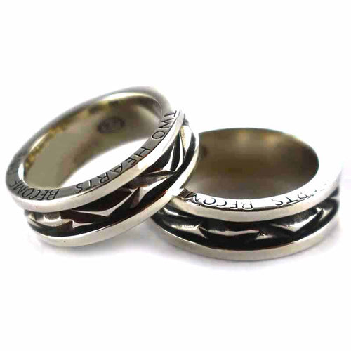 Two heart become one silver couple ring