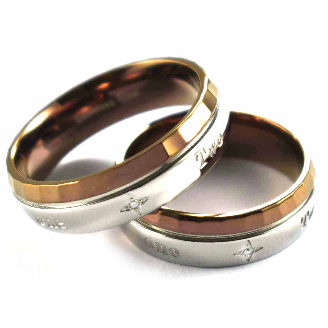Two hearts that beat as one stainless steel couple ring