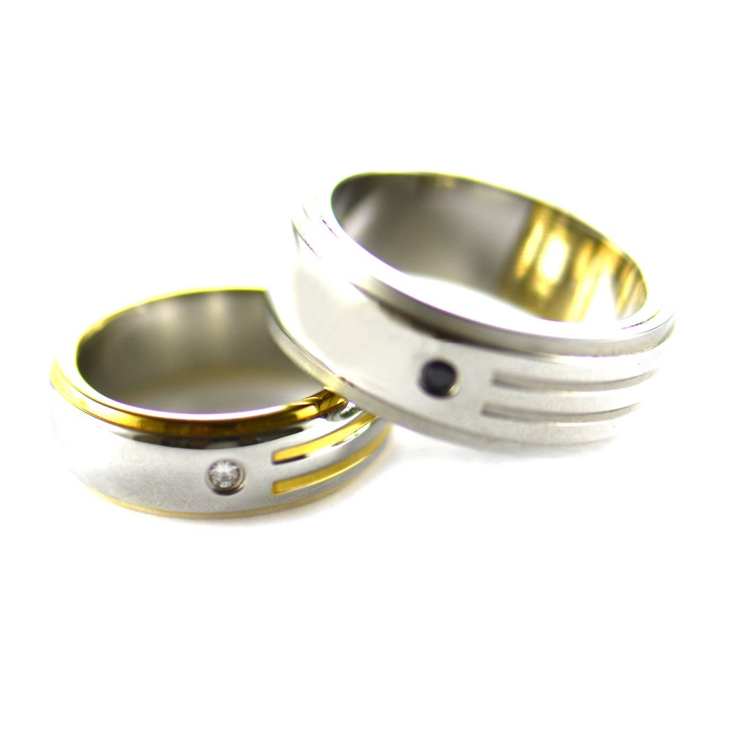 Two bolt stainless steel couple ring with 18K gold plating
