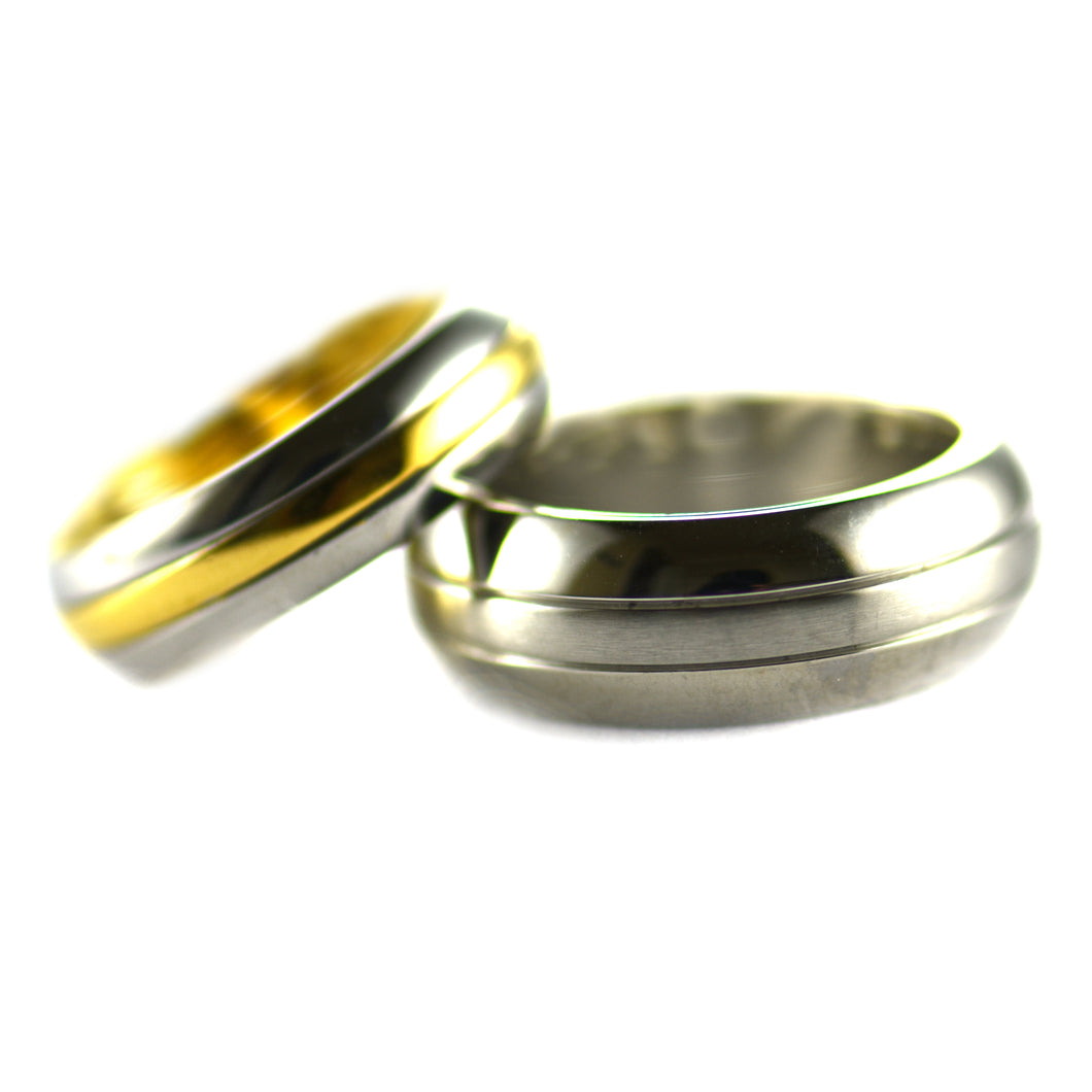 Two line stainless steel couple ring with 18K gold plating