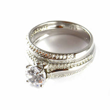 Two piece silver wedding ring with CZ