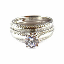 Two piece silver wedding ring with CZ