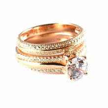 Two piece silver wedding ring with CZ & pink gold plating