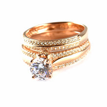 Two piece silver wedding ring with CZ & pink gold plating