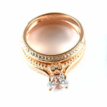 Two piece silver wedding ring with CZ & pink gold plating
