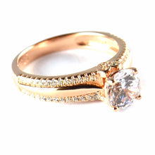Two piece silver wedding ring with CZ & pink gold plating