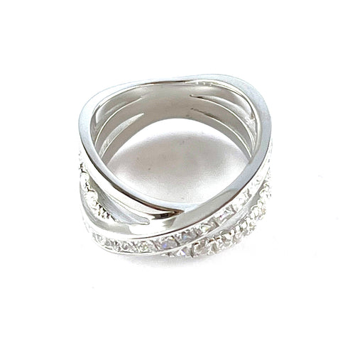 Two set cross silver ring with white CZ