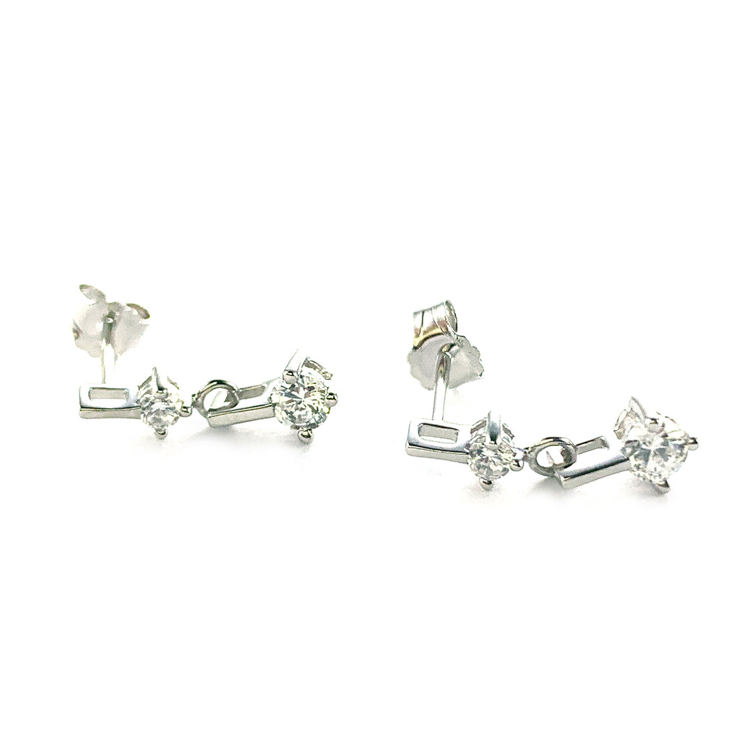 Two white CZ silver studs earring