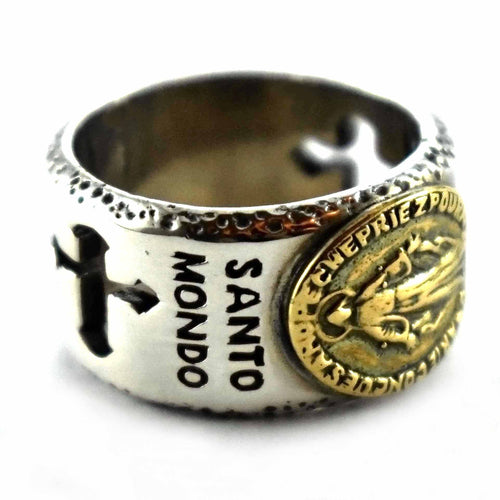 Virgin Mary with copper plating cross pattern silver ring