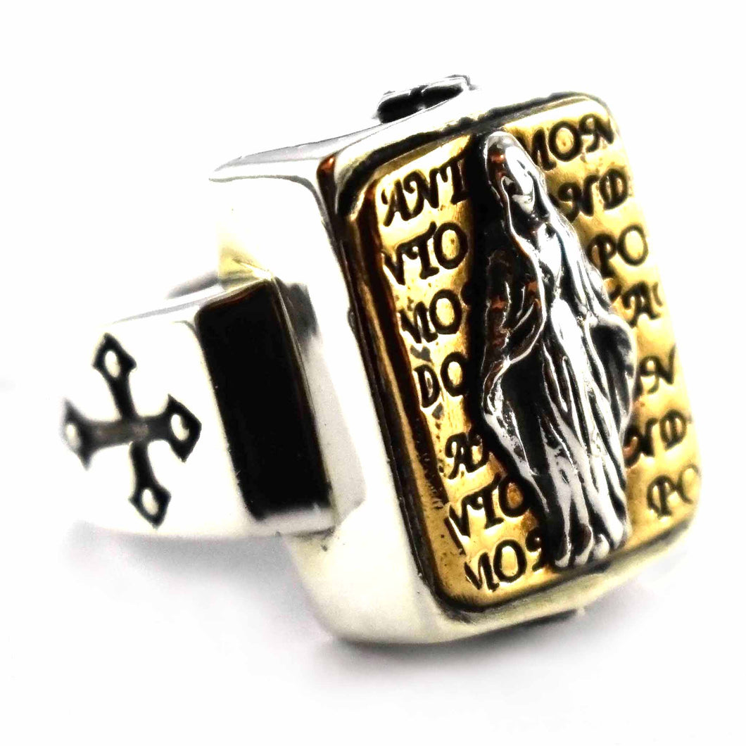 Virgin Mary with copper plating rectangle silver ring