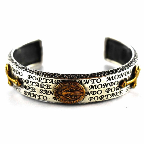 Virgin Mary with copper plating big silver bangle