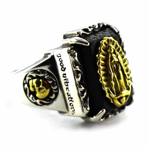 Virgin Mary with gold plating rectangle silver ring