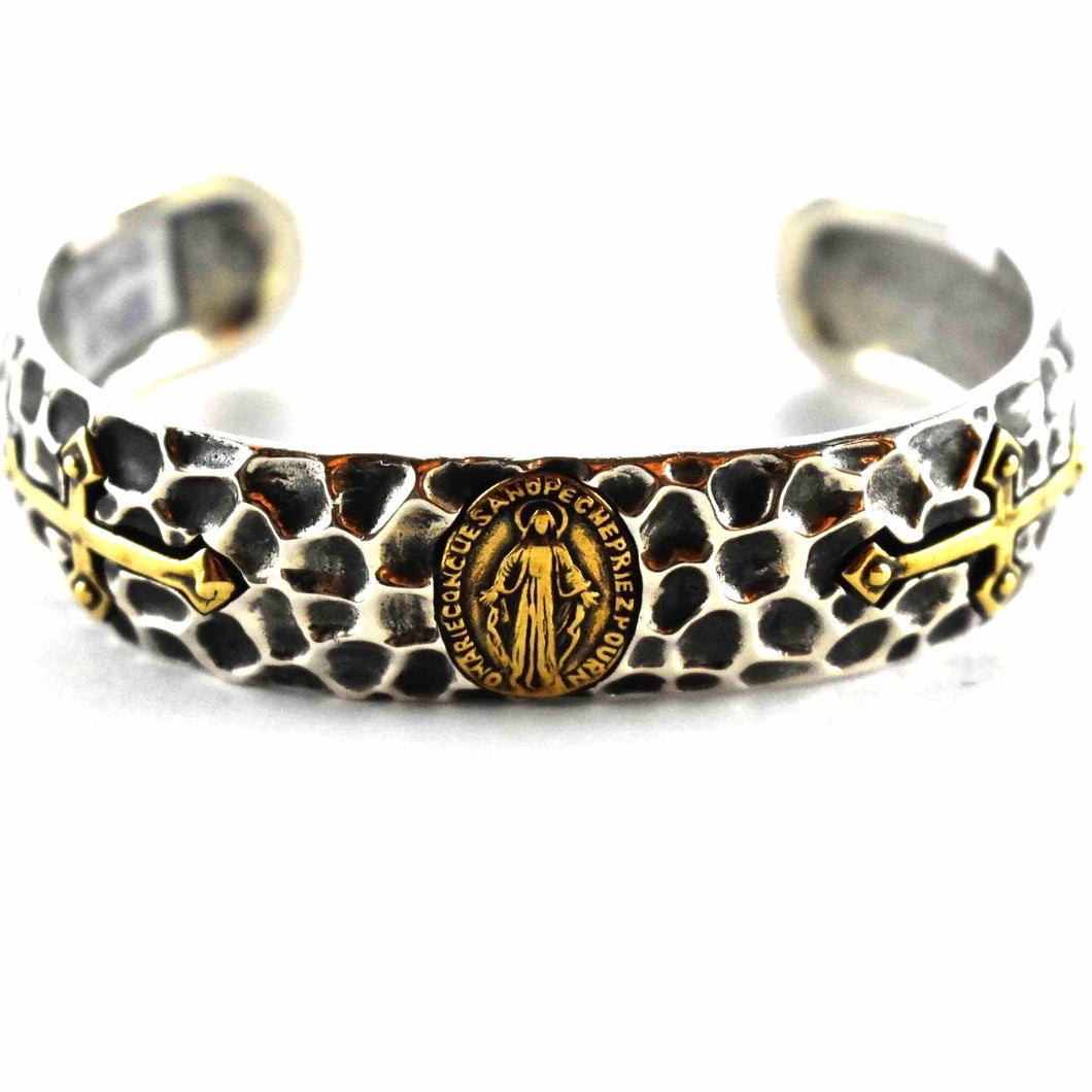 Virgin Mary with hummer pattern silver bangle