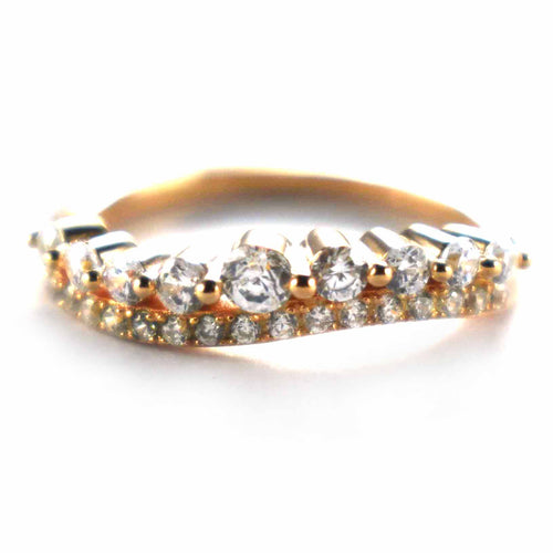 Wave silver ring with pink gold plating & white CZ