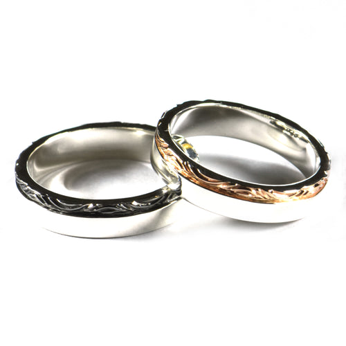 Wave pattern silver couple ring