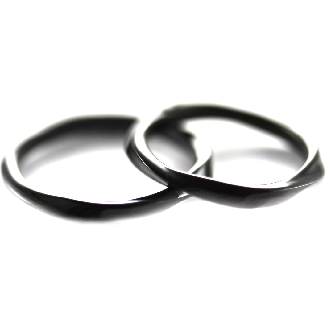 Wave style stainless steel couple ring with black plating