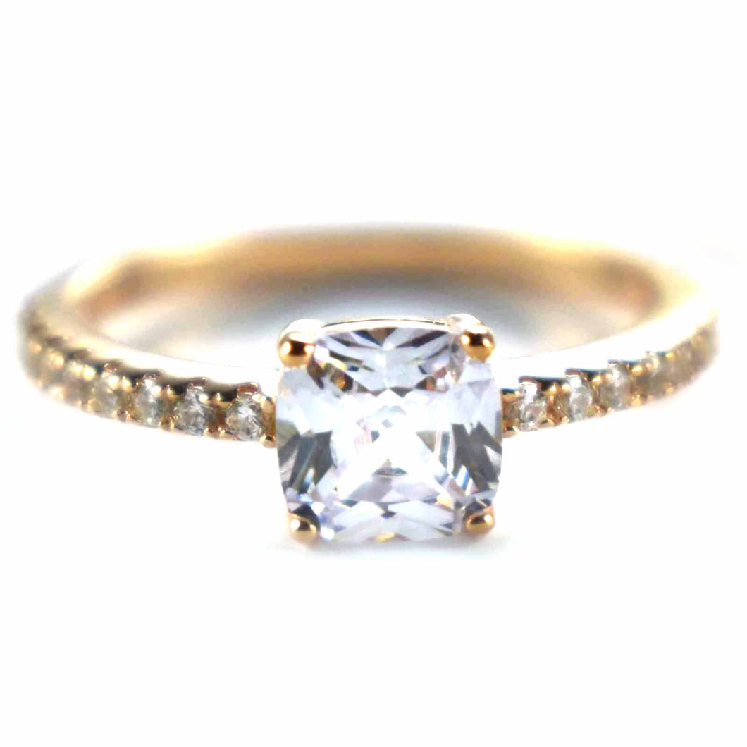 Wedding silver ring with square CZ & plating gold plating