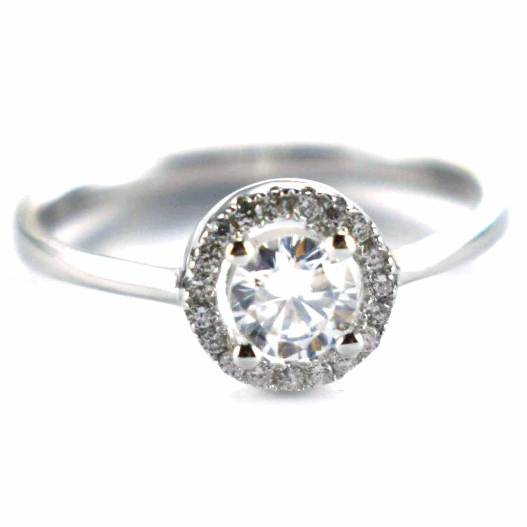Wedding silver ring with white CZ & platinum plating