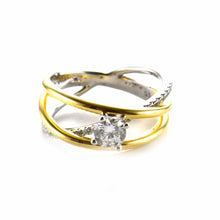 Wedding silver ring with cubic zirconia & 18K gold plating