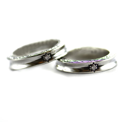 Silver couple ring with CZ & oxidizing