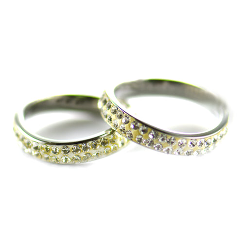 White painting stainless steel couple ring with full of CZ