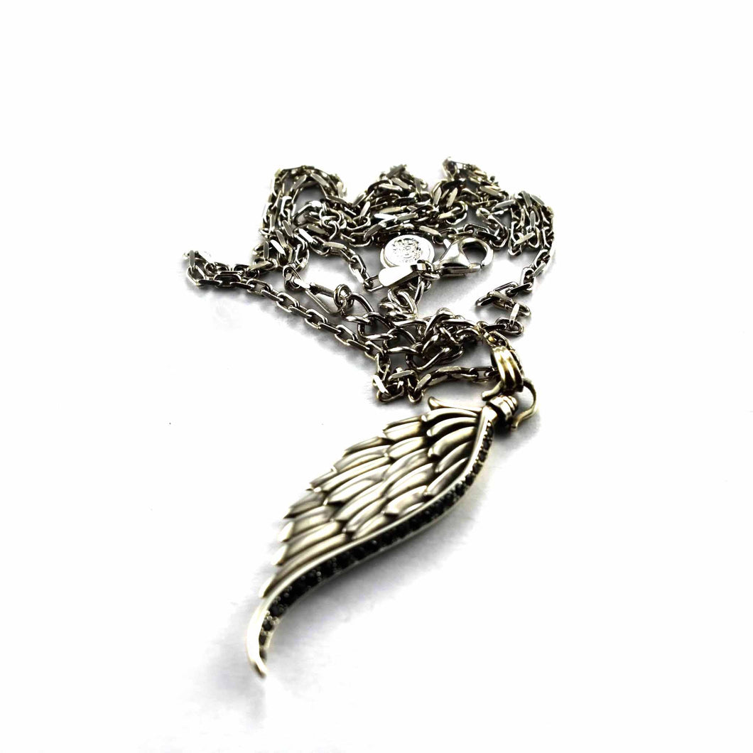 Wing silver necklace with onxy and crystal