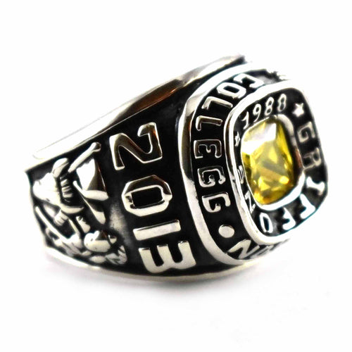 Yellow cubic zirconia silver school ring