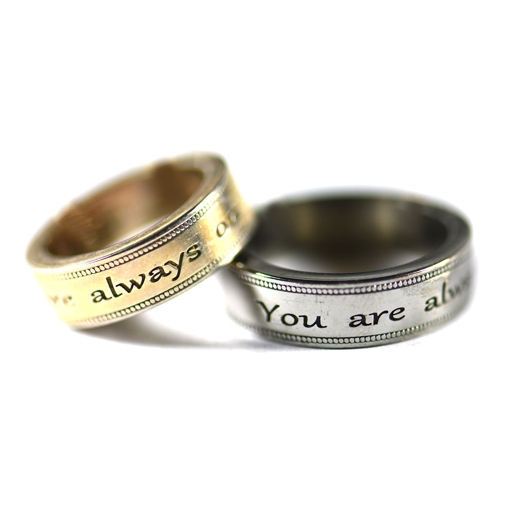 You are alway on my mind silver couple ring with pink gold & black rhodium plating