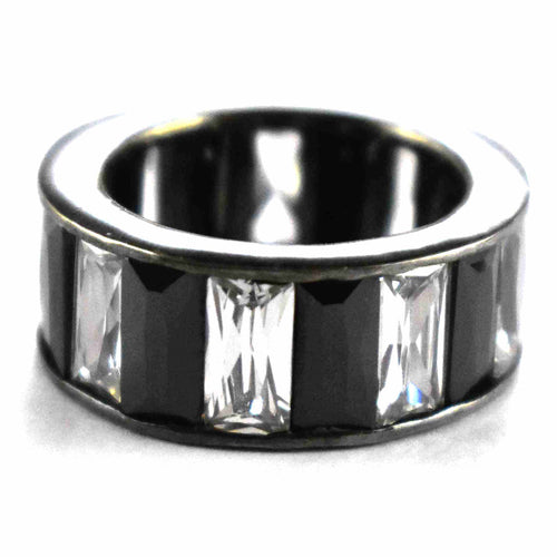 Zebra pattern cubic zirconia with black rhodium silver ring