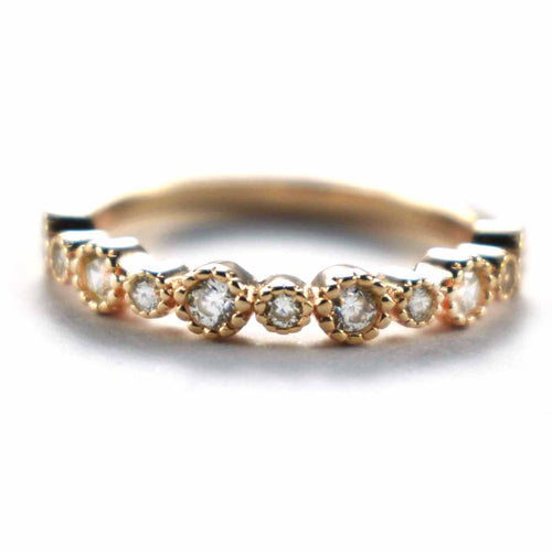 Multi circle silver ring with pink gold plating & white CZ