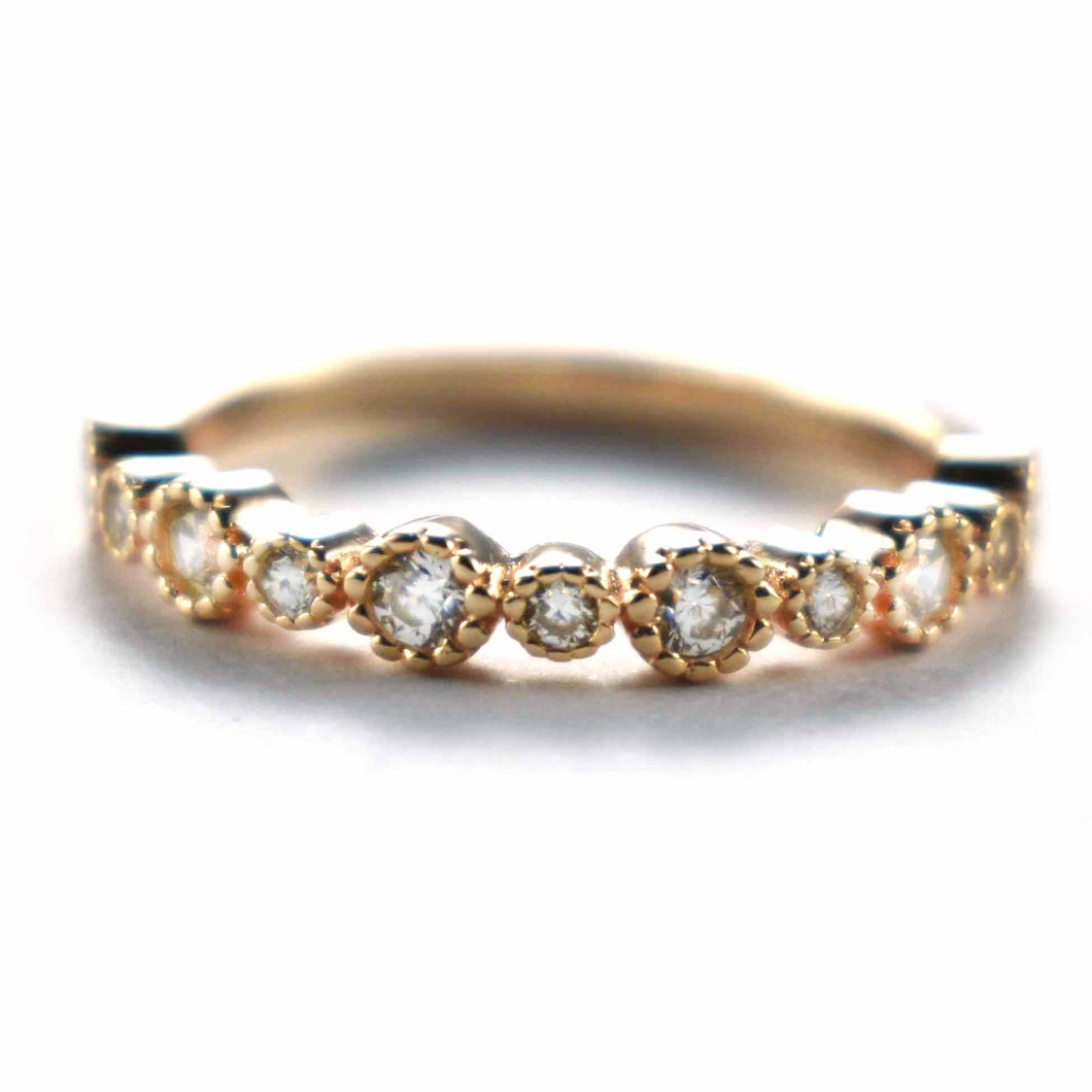 Multi circle silver ring with pink gold plating & white CZ