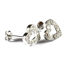 oblique heart silver studs earring with CZ