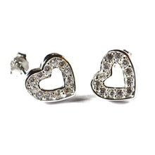 oblique heart silver studs earring with CZ