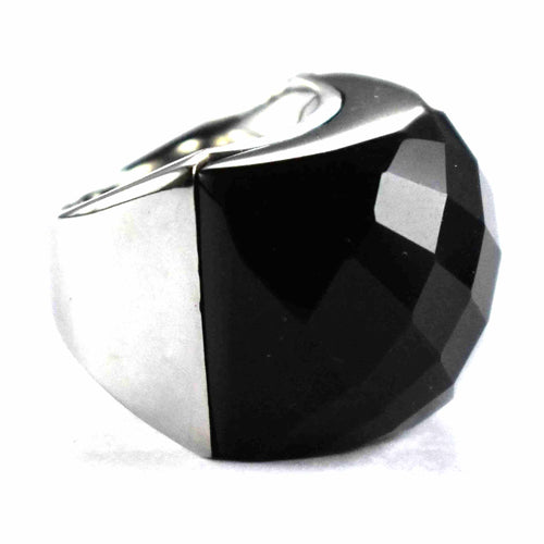 onyx with diamond cut with platnium plating silver ring