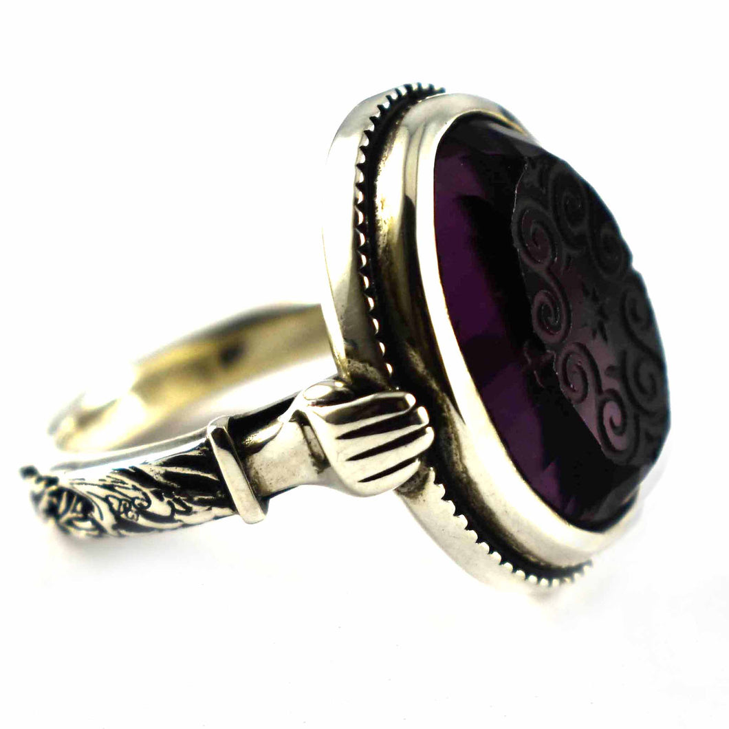 Deep purple crystal silver ring